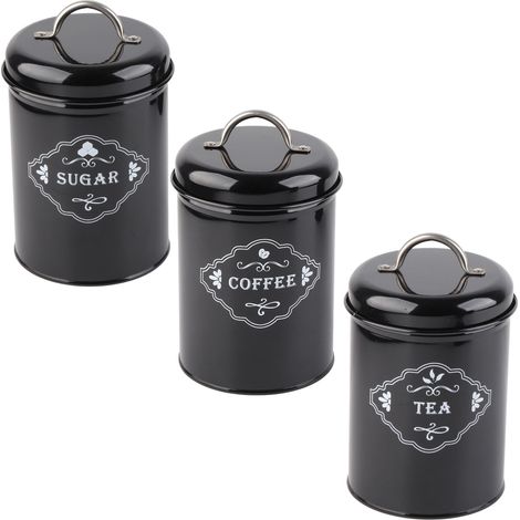 Lot de 3 bocaux hermétiques noirs pour rangement cuisine - Boîtes de conservation pour fournitures de pâtisserie