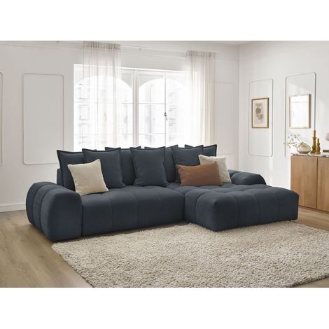 BOBOCHIC - Canapé d'angle convertible coffre EVEREST tissu texturé Angle droit  Bleu foncé (1/5)