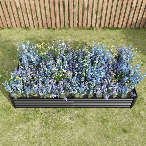 Carré potager surélevé en acier robuste, tôle stable anti-rouille, sans fond, parfait pour légumes, herbes et fleurs, couleur anthracite. (1/5)