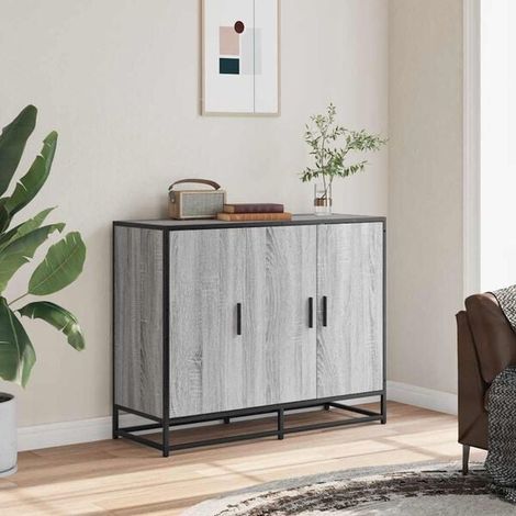 Buffet Bas de Cuisine 94x35x76 cm, Meuble Rangement avec Portes et Étagères Réglables, Style Industriel Moderne en Bois d'Ingénierie Couleur Gris Sonoma, pour Salon, Salle à Manger ou Entrée (1/5)