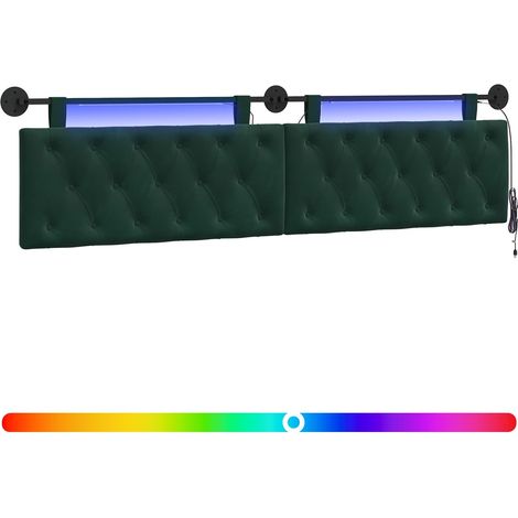 Testiera Testata del letto sospesa Con luce LED Verde Scuro Velluto (1/5)