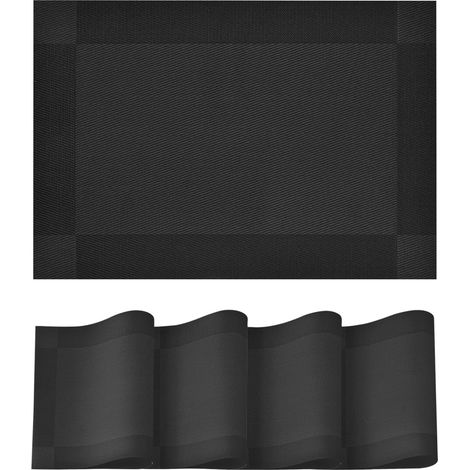 Lot de 4 sets table PVC noirs 30x45 cm, lavables résistants taches/chaleur, déco maison/cuisine
