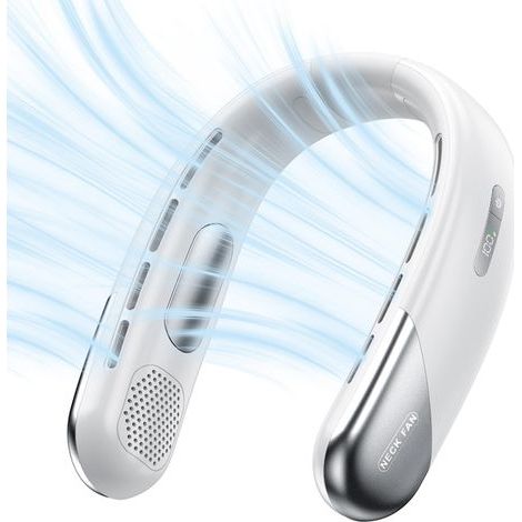 Ventilateur de Cou Portable - Voyage Mains Libres - Sans pales 4000mAh rechargeable - Intérieur extérieur homme femme - Blanc (1/5)