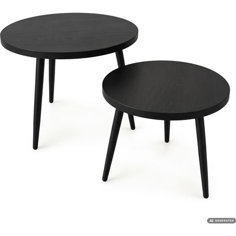 2er-Set Couchtische TWINO Schwarz 52 cm rund schwarze Beine 52x52x45 cm und 38x38x38 cm (1/5)