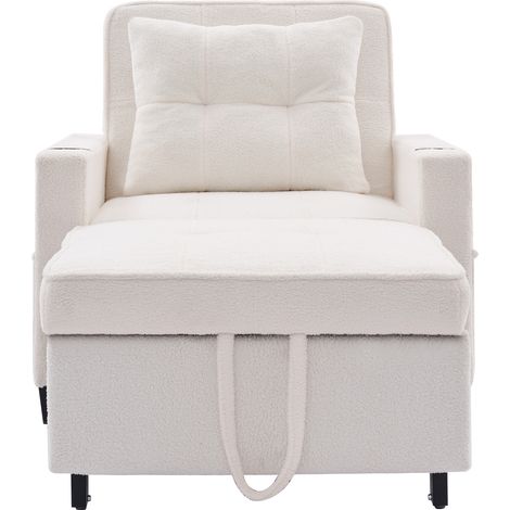 Canapé convertible 3-en-1 avec porte-gobelets et port USB, fauteuil-lit individuel réglable, idéal pour petits espaces (1/5)