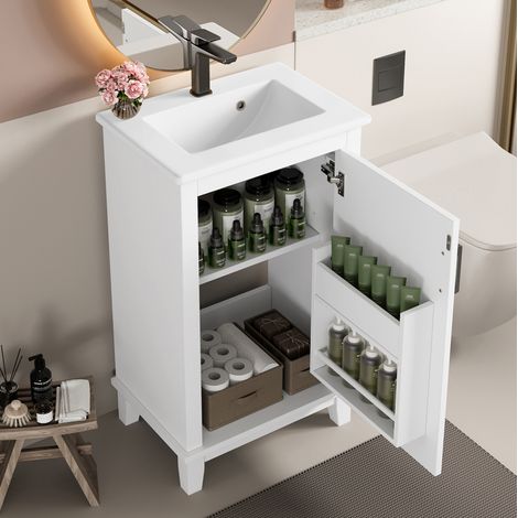 Mobile bagno con lavabo in ceramica 51 x 34 x 83 cm bianco DESVIAE (1/5)