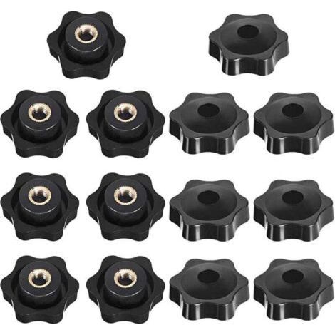 NOLUXA Ersandy 14 Pieces Star Head Tightening Knob, Star Head Tightening Nuts Knob, Tightening Nuts Star Shape Handle, Thread Tightening Knob, for Machine Tool, Black, M6, t (1/3)