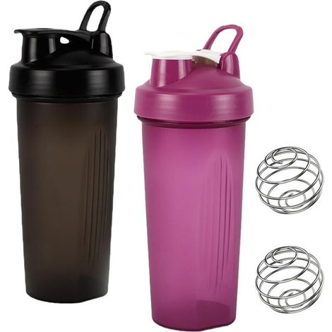 Protein-Shaker mit Mixkugel, 2er-Set, auslaufsicher, BPA-frei, Klappdeckel, Wasserflasche für Protein- und Nahrungsergänzungsmittel, langlebig und geruchsneutral (1/5)