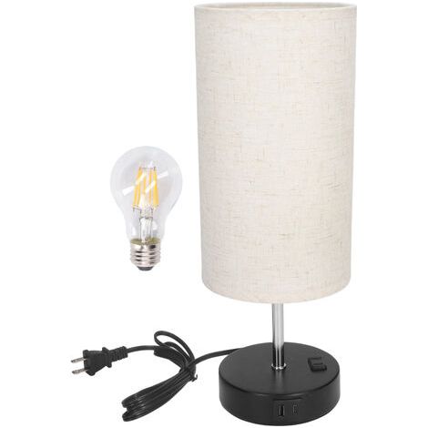 Lámpara de noche WINH con control táctil, enchufe estadounidense de 110 V, lámpara LED regulable con acabado en tela metálica y 2 puertos USB, ideal para hoteles (beige). (1/5)
