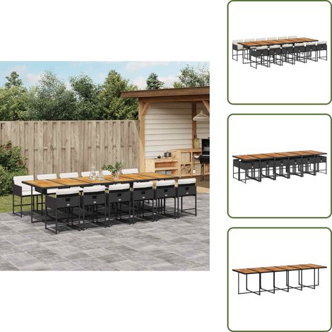 13-tlg. Garten-Essgruppe mit Kissen Schwarz Poly Rattan - Garten Essgruppe - Garten Essgruppen - Outdoor Essgruppe - Terrasse Essgruppe (1/5)