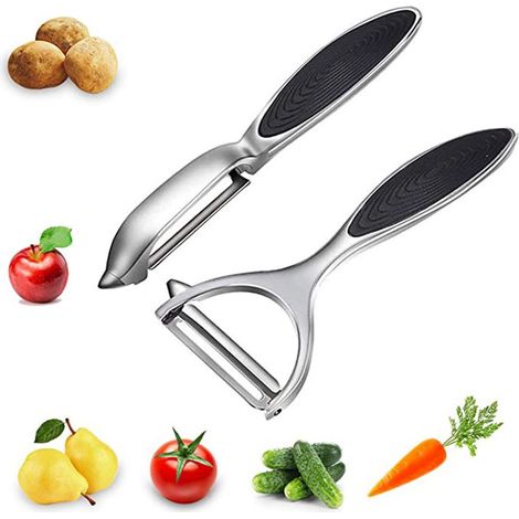 Eplucheur pomme de terre - éplucheur en acier inoxydable pour carottes, aubergines, poires, mangues et concombres, avec poignée ergonomique antidérapante (1/5)