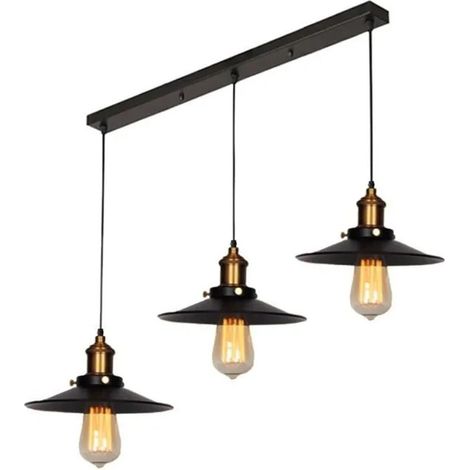 U-Do 3 Douille Suspension Lustre en Métal Style Industrielle Rétro Luminaire Noir E27 (1/4)