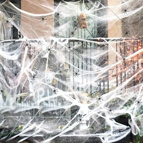 Décorations d'Halloween, toiles d'araignée extensibles (40 g) et 100 petites araignées, kit de décoration d'Halloween (1/5)