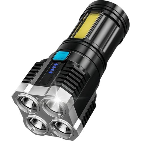 Lampe De Poche - 10000000 Lm - Rechargeable Usb - Étanche Ip68 - Modes Fort Faible Inondation Stroboscope - Batterie 18650 Intégrée - Argent (1/5)