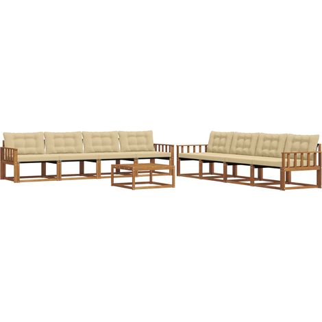 Ensemble de canapés d'extérieur 9 pcs Salon de jardin Naturel et Beige (1/5)