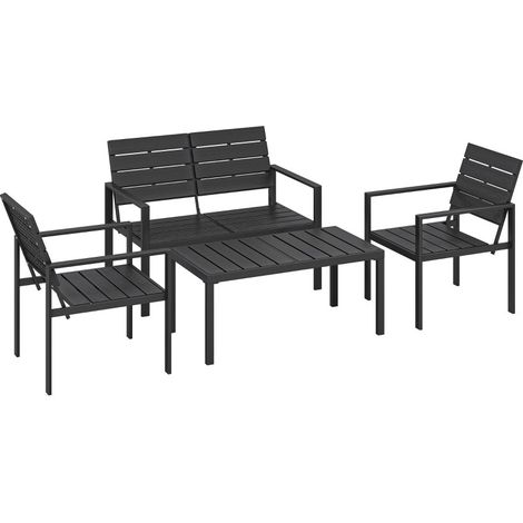 Set di mobili da giardino nero per 4 persone con divano 2 posti, 2 poltrone e tavolino (1/5)