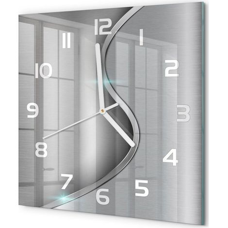 Horloge Murale Carrée Moderne en Verre Mouvement Quartz Silencieux pour Salon Abstraction métallique 30x30 cm (1/5)