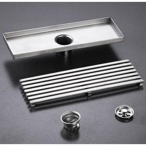 Siphon de Sol Rectangle Linéaire Anti-Odeur Drain de Déchets Acier Inoxydable Drain de Douche de Salle de Bain Capteur de Cheveux 30×10 cm (1/5)