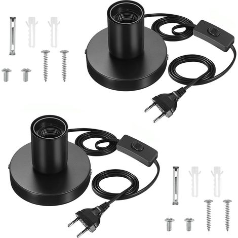 2 pièces Douille E27 Lampe de Chevet Rétro avec Interrupteur à Câble Support de Lampe de Table Vintage E27 avec Prise Douille E27 Noir pour Chambre Mur Café l'Halloween(Sans Lampe)(Noir(A)) (1/5)
