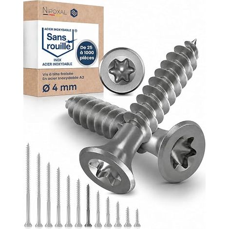 Vis à bois inox A2 V2A H2 Torx TX tête fraisée 90° filetage total 4x40 mm (1/5)