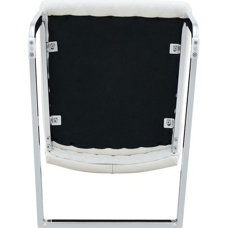 Lot de 2 chaises de salle à manger en cuir régénéré blanc à motif losange, dossier haut, assise rembourrée, piètement métal argenté antidérapant CHICFURN (1/5)