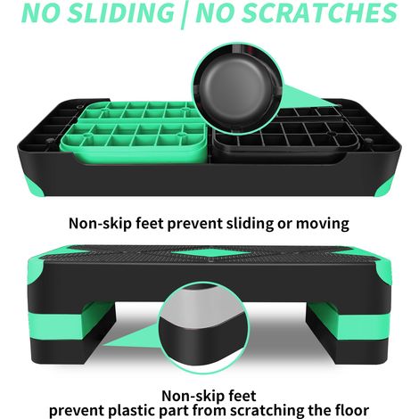 Stepper d'aérobic réglable, plateforme d'entraînement pour exercices, hauteur de marche de 68,5 cm (27 pouces) avec rehausseurs réglables en hauteur de 10 cm (4 pouces), 15 cm (6 pouces) et 20 cm (8 p (1/5)