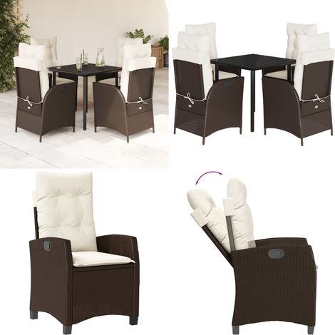 Ensemble à manger de jardin 5 pcs et coussins marron poly rotin - Chaise de jardin - Table de jardin (1/5)