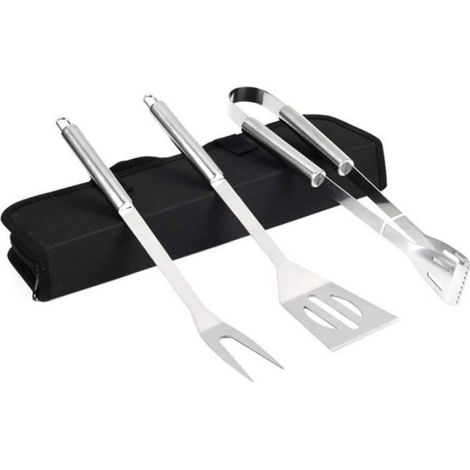 Outils de barbecue - - Ensemble 3 pièces - Acier inoxydable - Sac de transport - Durable (1/4)