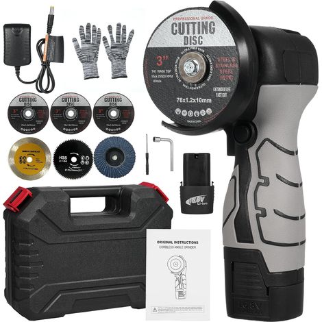 Smerigliatrice angolare senza fili 7000 giri/min Mini smerigliatrice elettrica con 2 batterie da 16,8 V 2000 mAh e disco abrasivo per tagliare mattoni lucidati, legno, pietra, acciaio (1/5)