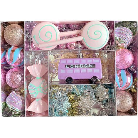 Wadada Set mit 34 unzerbrechlichen Weihnachtskugeln in Pastellfarben, funkelnde Dekorationen für den Weihnachtsbaum, in Form von Eiscreme, Donuts oder Kuchen, ideal für eine Weihnachtsfeier mit Süßigk