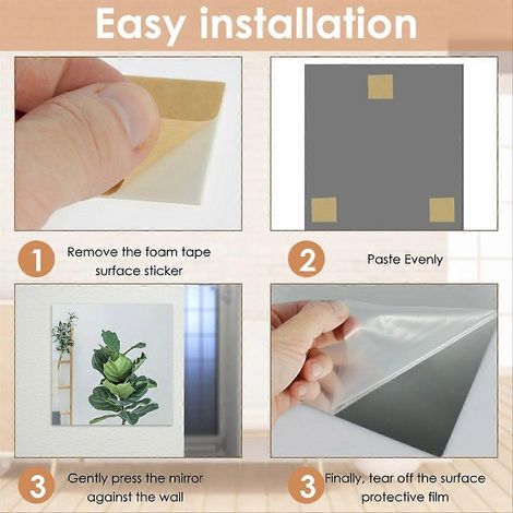 Lot de 4 miroirs autocollants sans verre pour chambre, salle de bain, dressing, adhésif mural robuste, décoration moderne, format S (1/5)