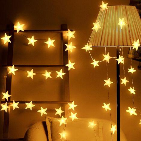 Guirlande Lumineuses 30 Etoiles Led à Piles 4,65m Décoration Intérieur/Eextérieur pour Jardin Fête Soirée et Cérémonie(Blanche chaude) (1/5)