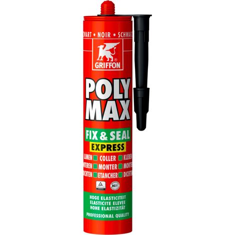 Griffon – Mastic de fixation noir 425g – Colle d'étanchéité sans solvant pour bois, métal, béton – Prise rapide, élasticité élevée