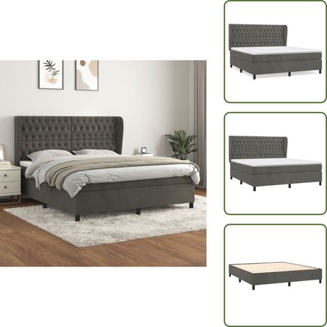 Boxspringbett mit Matratze Dunkelgrau 160x200 cm Samt - Samtbett - Boxspringbett - Doppelbett - Bettauflage - Matratze (1/5)