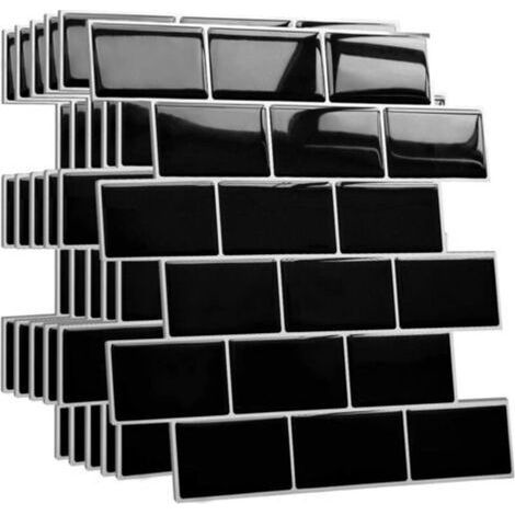 Carrelage mural adhésif noir 30x30 cm - Lot de 10 pièces - PET antidérapant et imperméable pour cuisine et salle de bain (1/5)