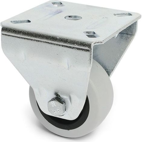rueda fija zaga aro de goma gris ø50 h76 soporte de acero zincado, 5 agujeros. (1/2)
