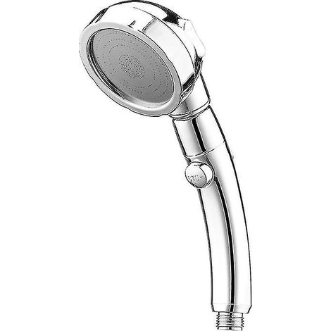 Pommeau de douche rond chromé avec pression accrue et bouton marche/arrêt (1/4)