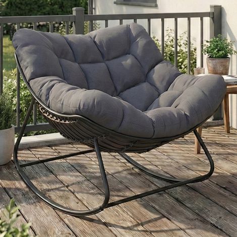 Sillón balancín LOA gris efecto ratán con cojín gris (1/5)