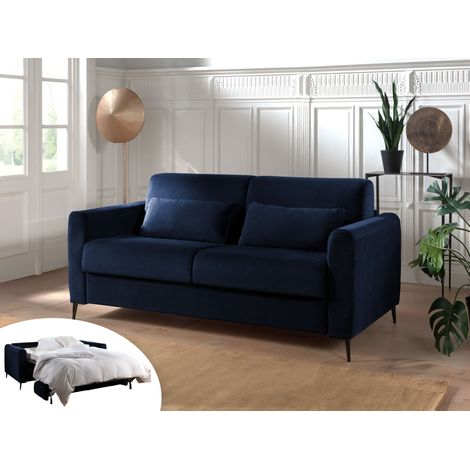 Owen - canapé 3 places convertible express couchage quotidien 140 cm matelas 12 cm en velours (1/5)