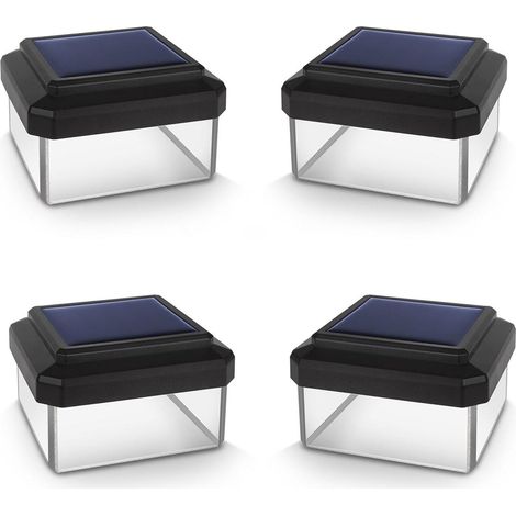 Lampe Solaire - 8 LED - 60 x 40 mm - Éclairage Extérieur pour Poteaux de Clôture - Capteur Crépusculaire - Blanc Chaud 4000 K - Batterie Rechargeable - Noir - Lot de 4