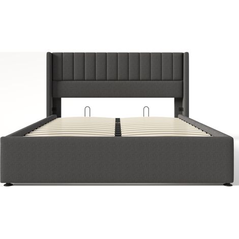 Cama canapé hidráulica 180x200 cm en lino gris con estructura metálica MODENUIT (1/5)