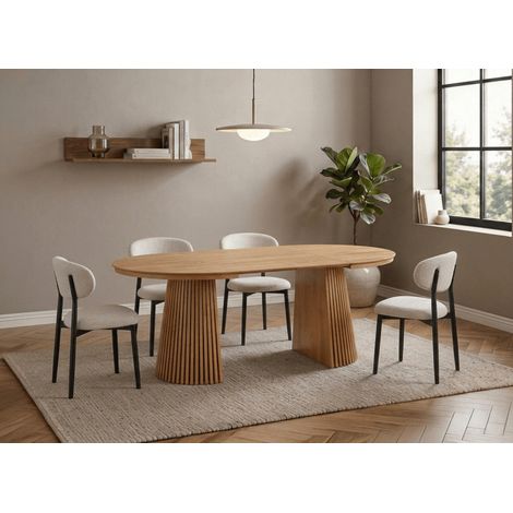 Table à manger ronde extensible en bois clair 120-200cm HEKA