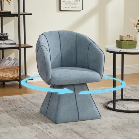 Sillón giratorio (56x54x74.5 cm), respaldo alto ergonómico, asiento suave, chenilla azul (1/5)