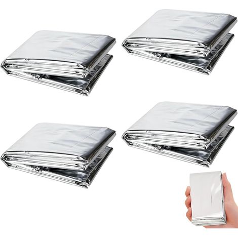 Couverture de Survie 4 Pièces, 210×160cm Couvertures Thermique Isolant d'urgence, pour Randonnée Survie Premiers Secours Marathons Voiture, Robuste Indéchirable Imperméable(Argent) (1/5)