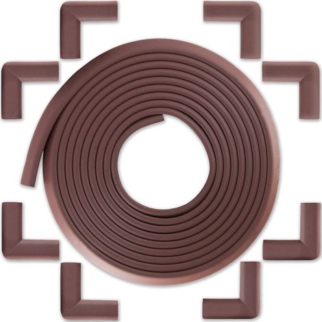 Protection des Bords et Coins de Meubles Bébé - Kit de Sécurité avec 8 Angles et Rebord de 6m en Mousse pour Table et Plus - pour bien Protéger les Enfants - Bloque-Porte Offert - Marron (1/5)