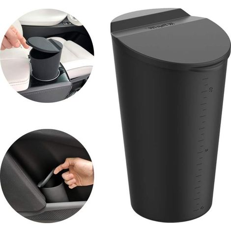 Papelera pequeña para coche con tapa - Portavasos para coche - Papelera de bolsillo para la puerta del coche - Papelera para coche, casa, oficina - Negra (1/5)