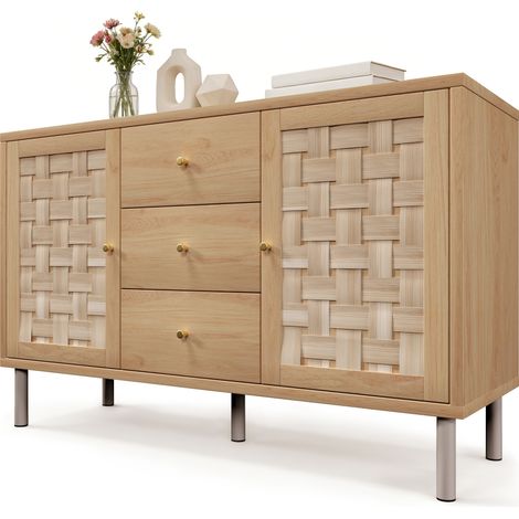 ELVMI Credenza con 2 Ante, 3 Cassetti e Ripiani Regolabili, Gambe in Metallo, Soggiorno, Rovere, 120 x 40 x 75 cm (1/5)