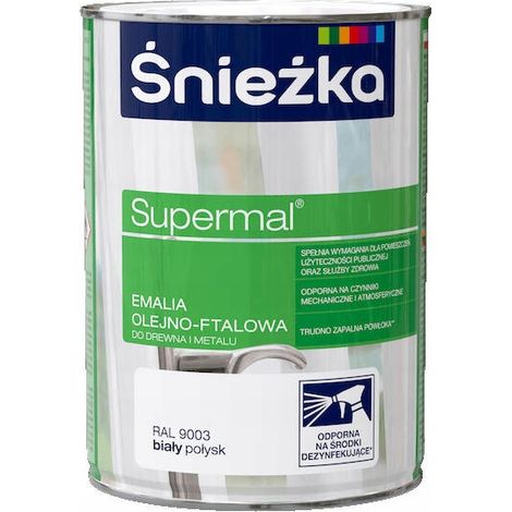 Śnieżka Supermal Öl-Phtal-Email Holz Metall weiß glänzend 0,8 l