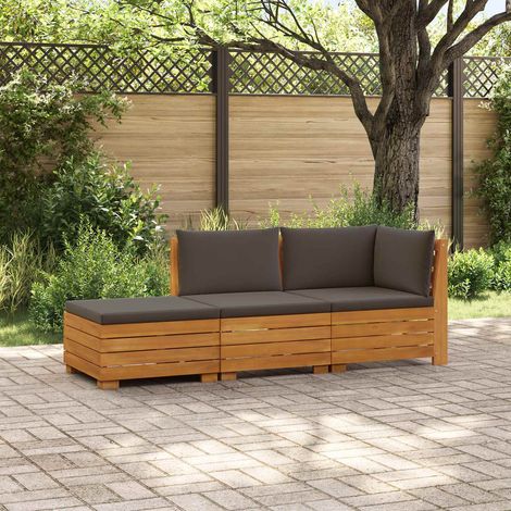 vidaXL  Outdoor Sofa Set  with Cushion 3 Piece Brown Solid Acacia Wood