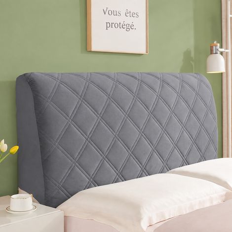 Housse de tête de lit en velours de cristal gris foncé, modèle épais à carreaux obliques, longueur de tête de lit 160 cm, rembourrage ouaté épais anti-collision, 1 kg – Livraison gratuite